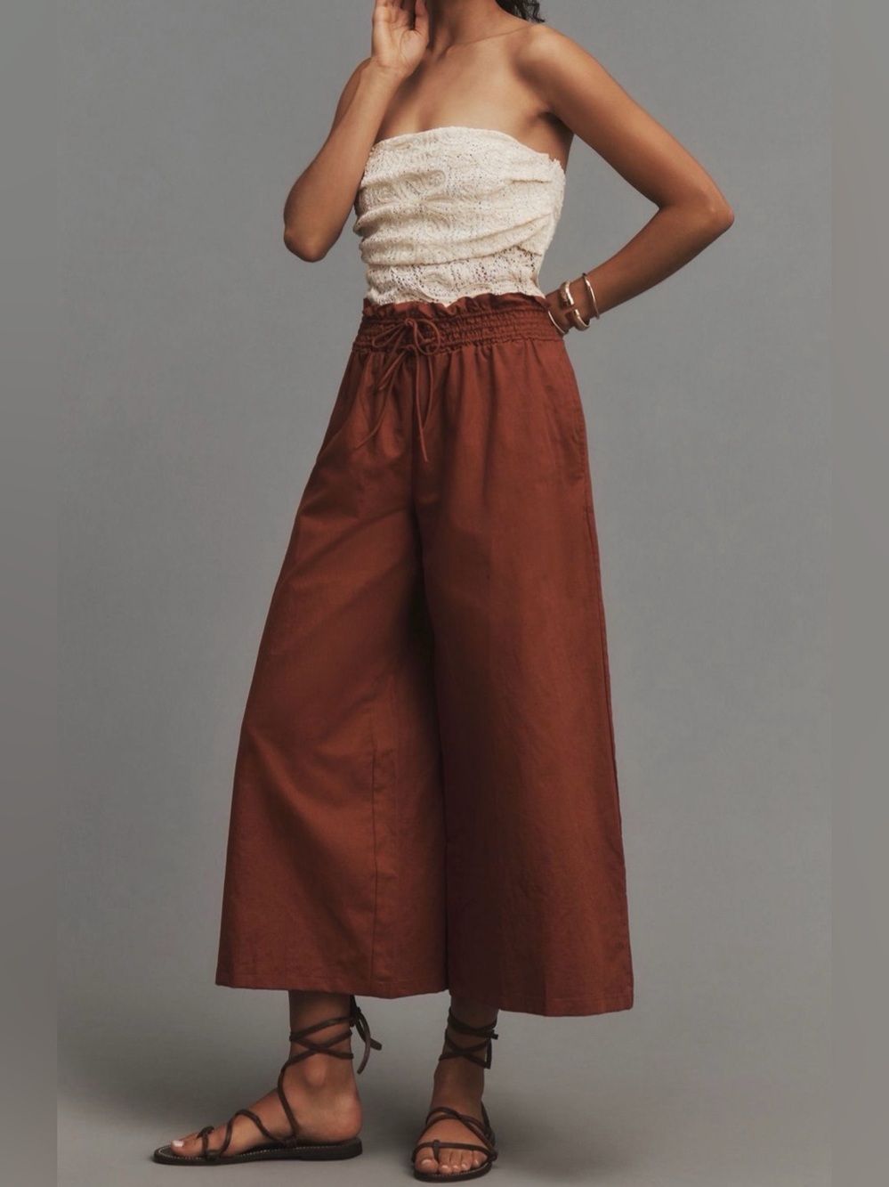 Anthropologie Brick/Rust Color Crop Culotte Linen Pants Size XS